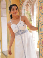 Janasya White A-Line Cotton Dress | Grocsy