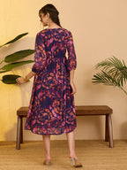 Janasya Purple Gathered Georgette Dress | Grocsy