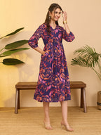 Janasya Purple Gathered Georgette Dress | Grocsy