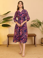 Janasya Purple Gathered Georgette Dress | Grocsy