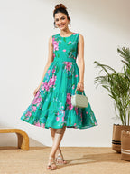 Janasya Sea Green Tiered Georgette Dress | Grocsy