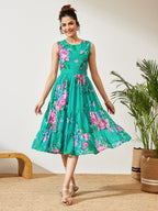 Janasya Sea Green Tiered Georgette Dress | Grocsy