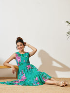 Janasya Sea Green Tiered Georgette Dress | Grocsy