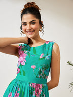 Janasya Sea Green Tiered Georgette Dress | Grocsy