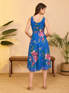 Janasya Royal Blue A-Line Georgette Dress | Grocsy