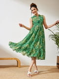 Janasya Green Fit & Flare Georgette Dress | Grocsy