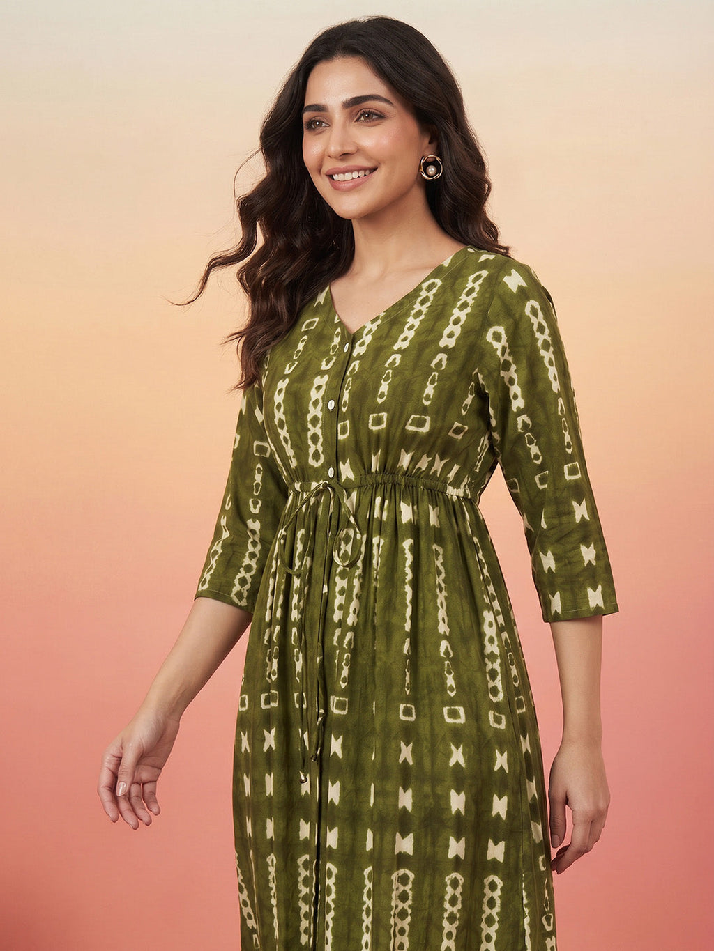 Janasya Olive Fit & Flare Cotton Dress | Grocsy