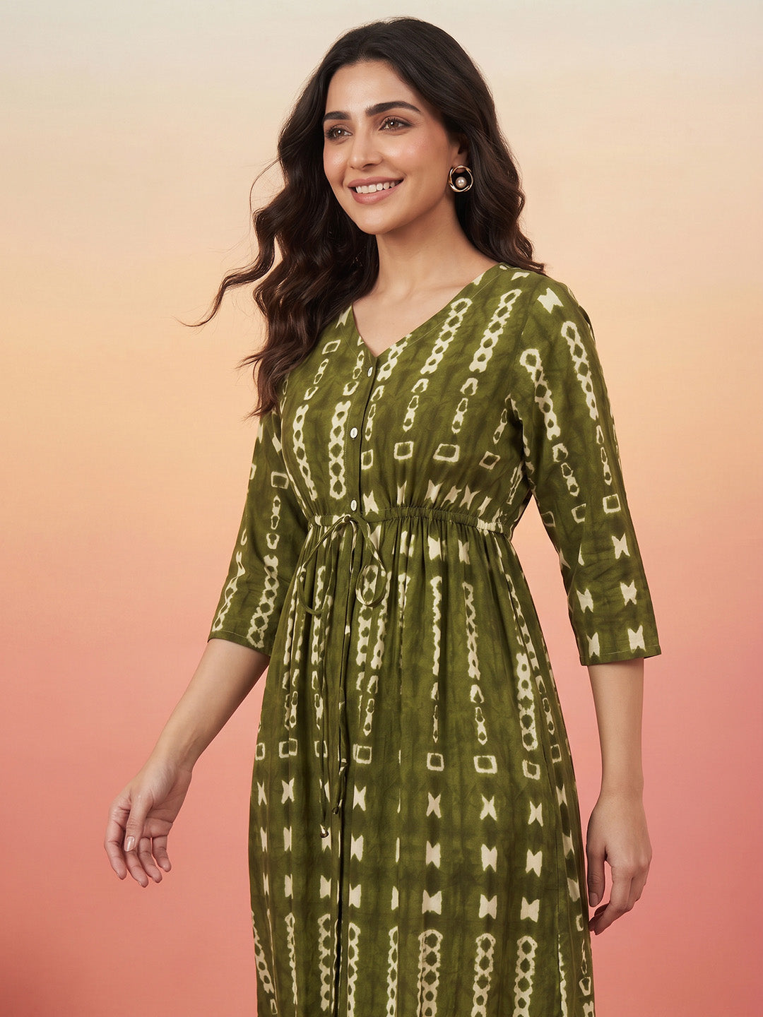 Janasya Olive Fit & Flare Cotton Dress | Grocsy