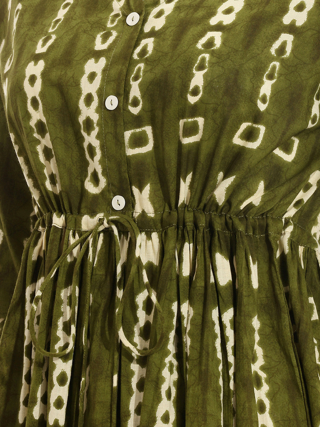 Janasya Olive Fit & Flare Cotton Dress | Grocsy