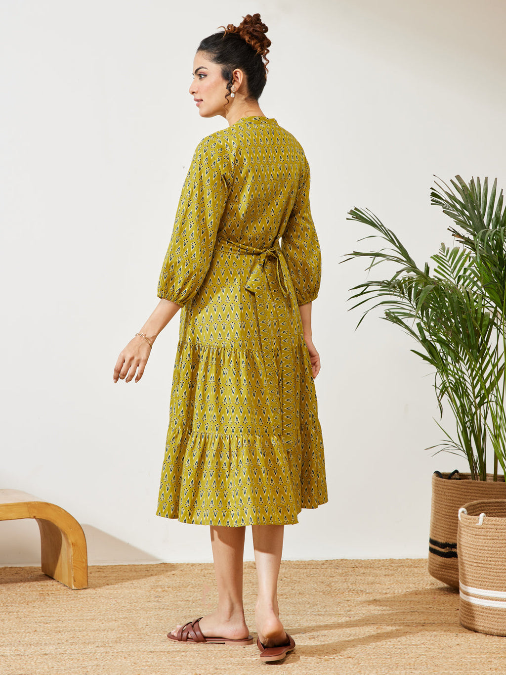 Janasya Mustard Fit & Flare Cotton Dress | Grocsy