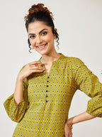 Janasya Mustard Fit & Flare Cotton Dress | Grocsy