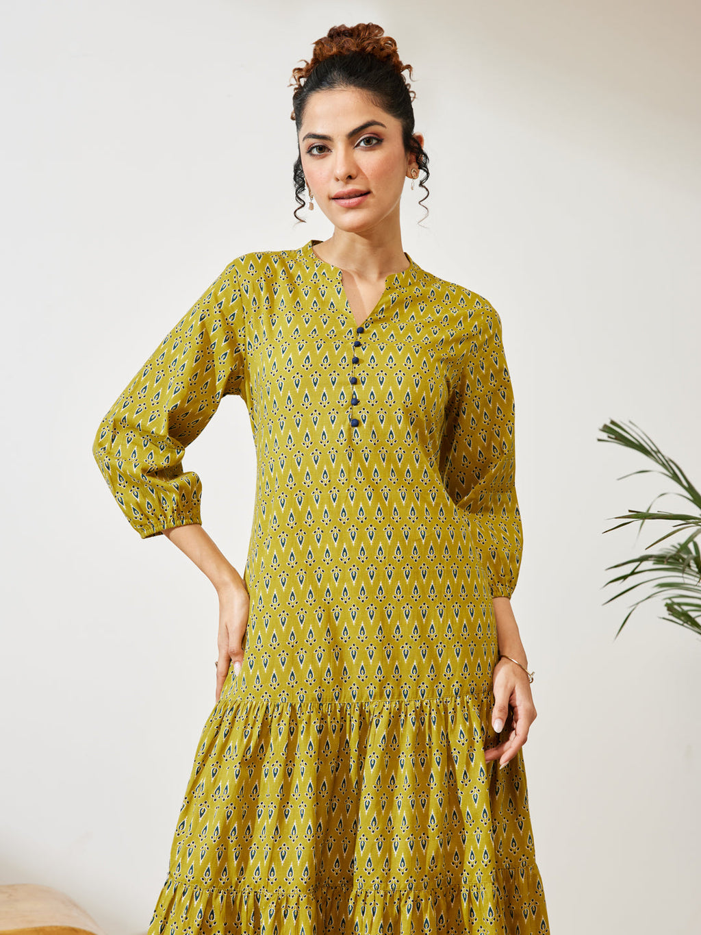 Janasya Mustard Fit & Flare Cotton Dress | Grocsy