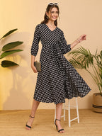 Janasya Black Fit & Flare Cotton Dress | Grocsy