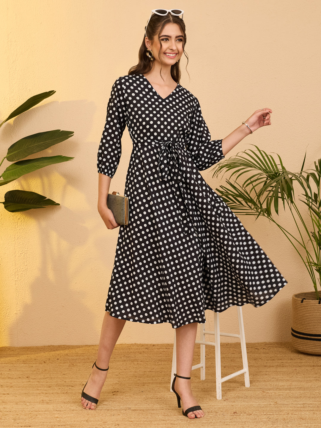 Janasya Black Fit & Flare Cotton Dress | Grocsy