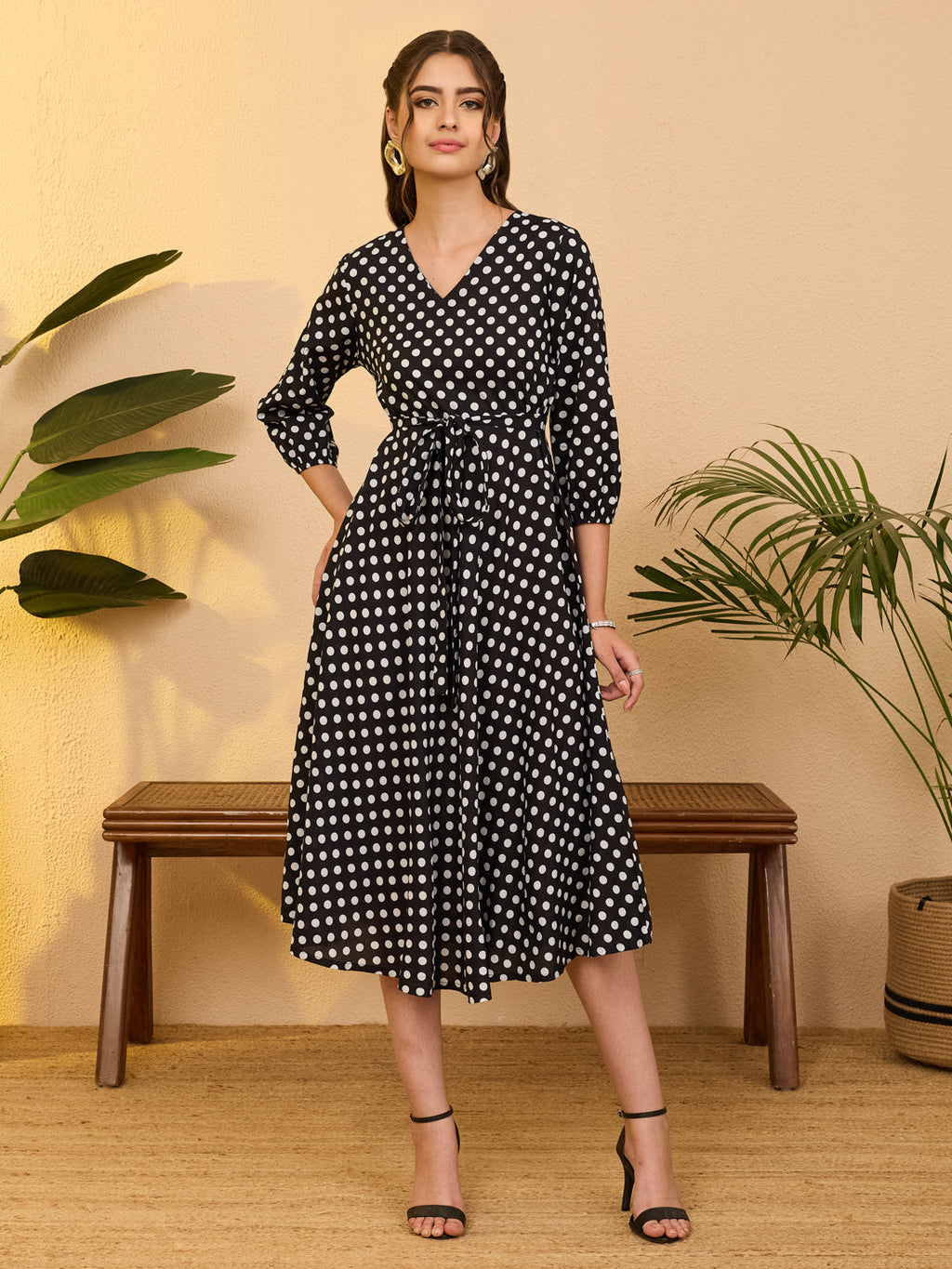 Janasya Black Fit & Flare Cotton Dress | Grocsy