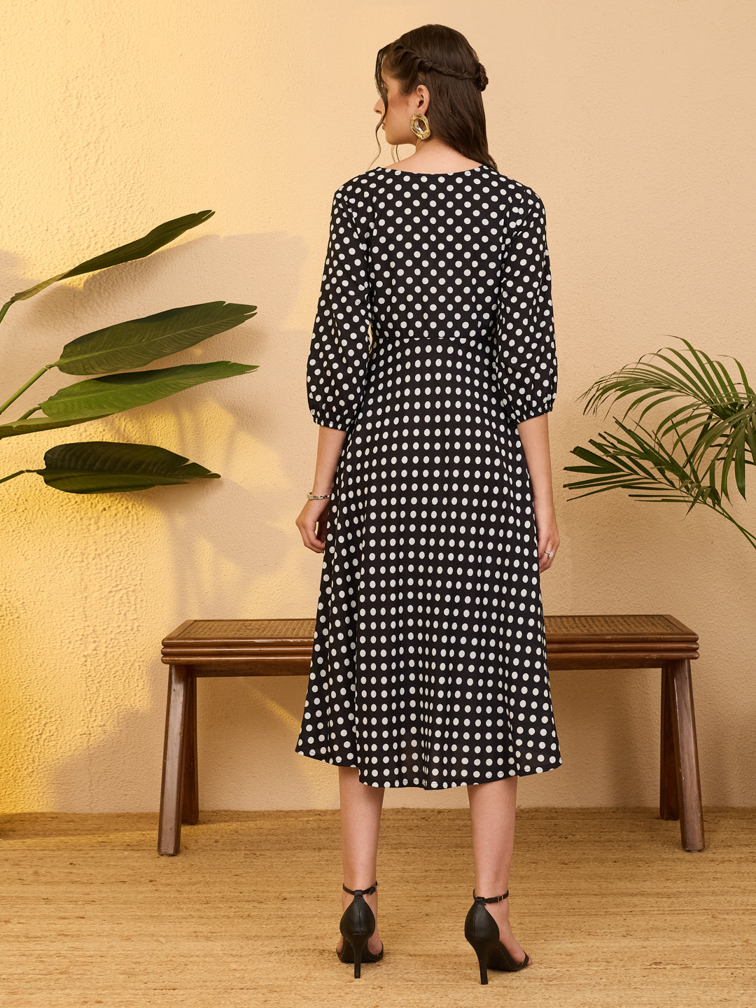 Janasya Black Fit & Flare Cotton Dress | Grocsy