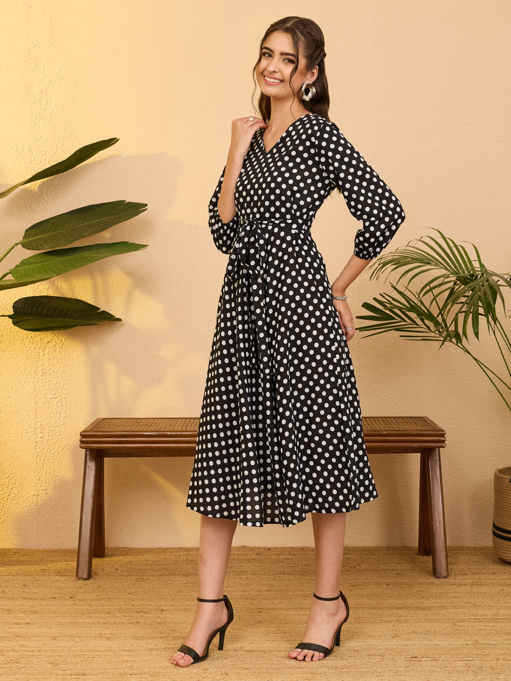 Janasya Black Fit & Flare Cotton Dress | Grocsy