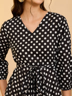 Janasya Black Fit & Flare Cotton Dress | Grocsy