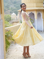 Janasya Yellow Tiered Cotton Dress | Grocsy
