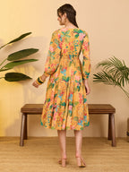 Janasya Yellow Tiered Georgette Dress | Grocsy