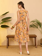 Janasya Yellow Fit & Flare Georgette Dress | Grocsy