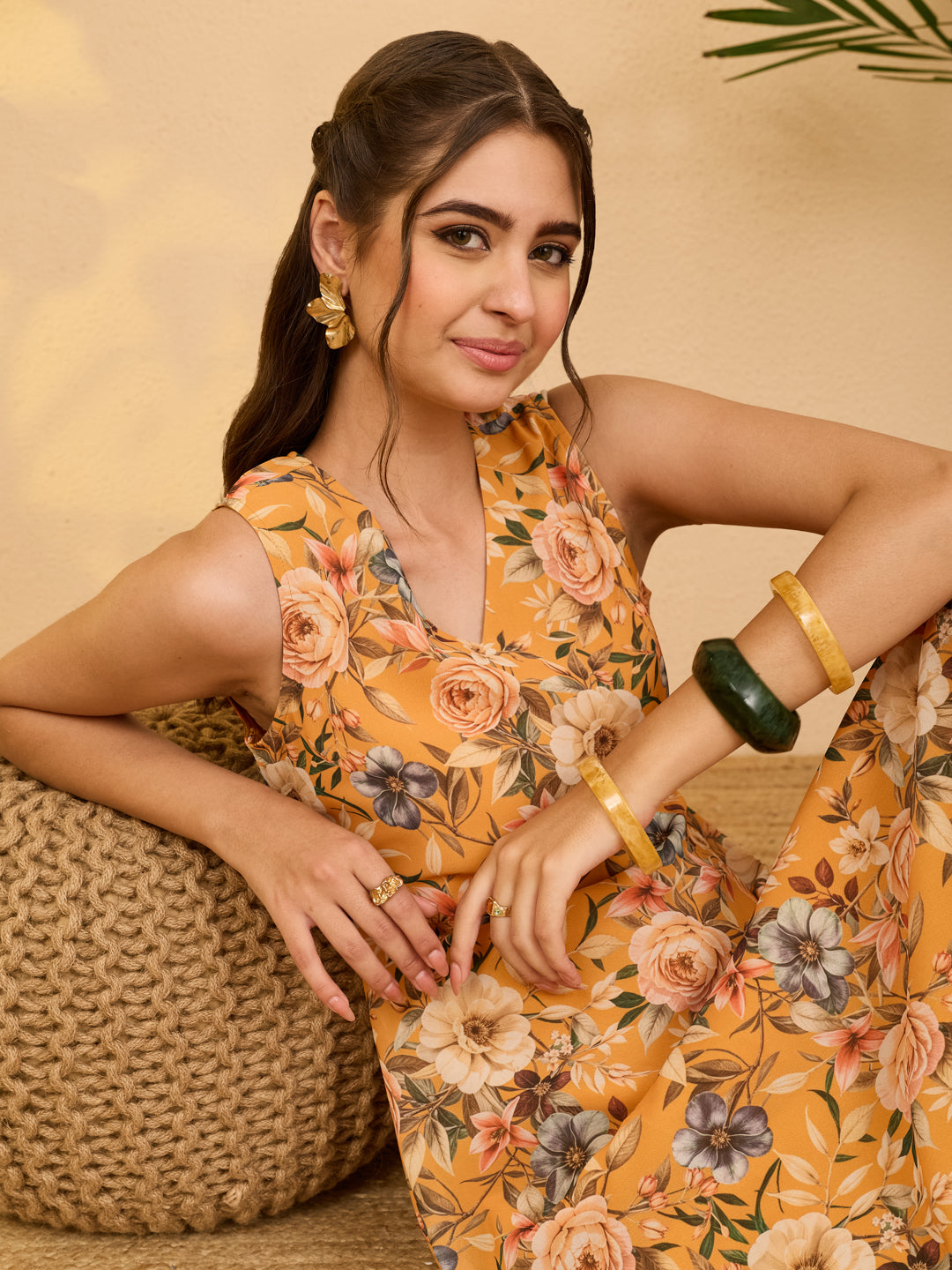 Janasya Yellow Fit & Flare Georgette Dress | Grocsy
