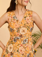 Janasya Yellow Fit & Flare Georgette Dress | Grocsy