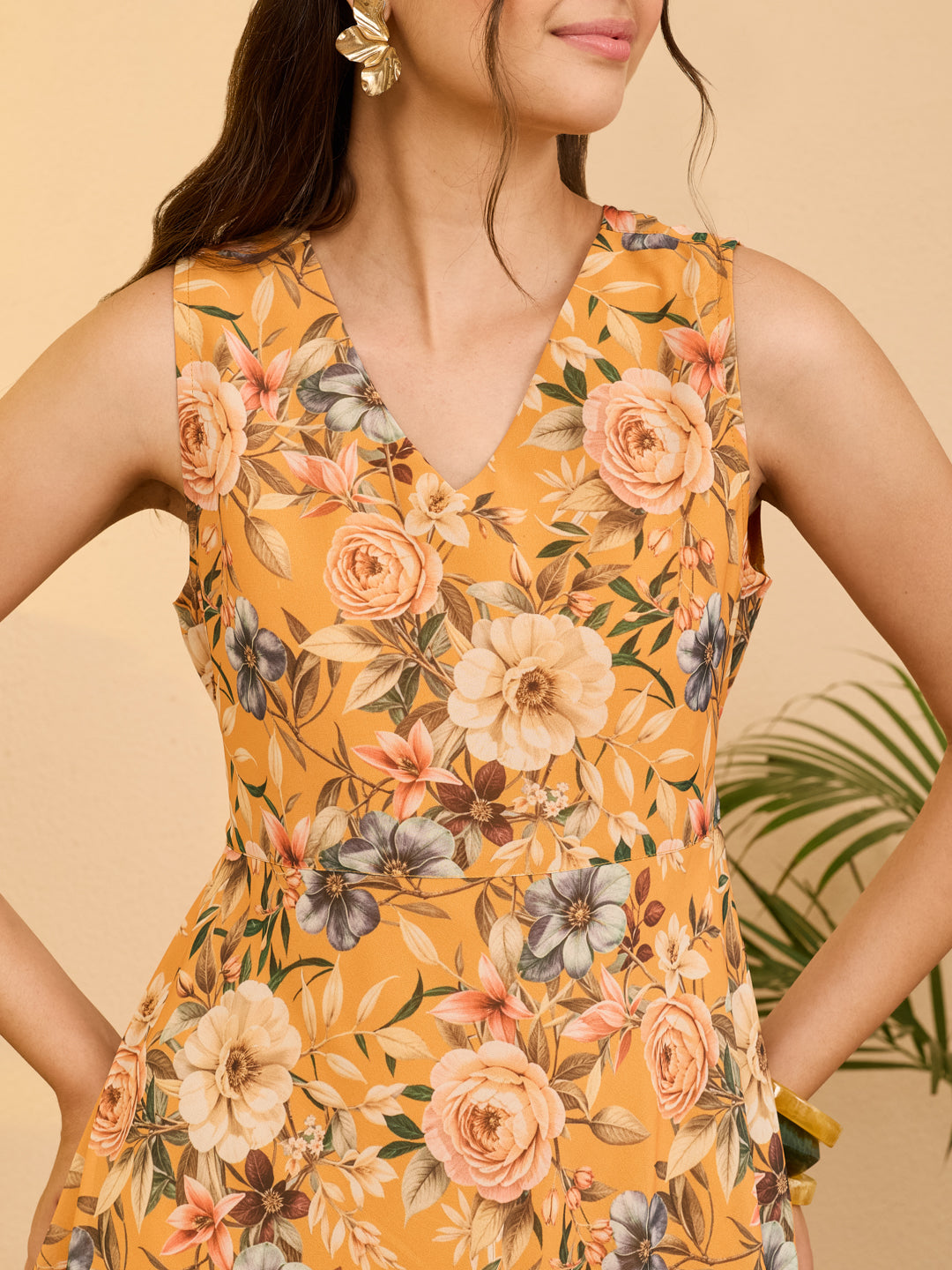 Janasya Yellow Fit & Flare Georgette Dress | Grocsy
