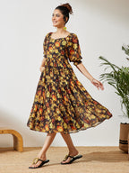 Janasya Black Tiered Georgette Dress | Grocsy