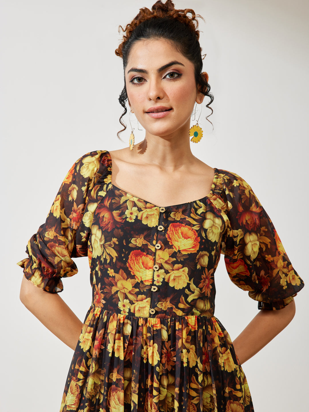 Janasya Black Tiered Georgette Dress | Grocsy