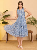 Janasya Light Blue Tiered Chiffon Dress | Grocsy