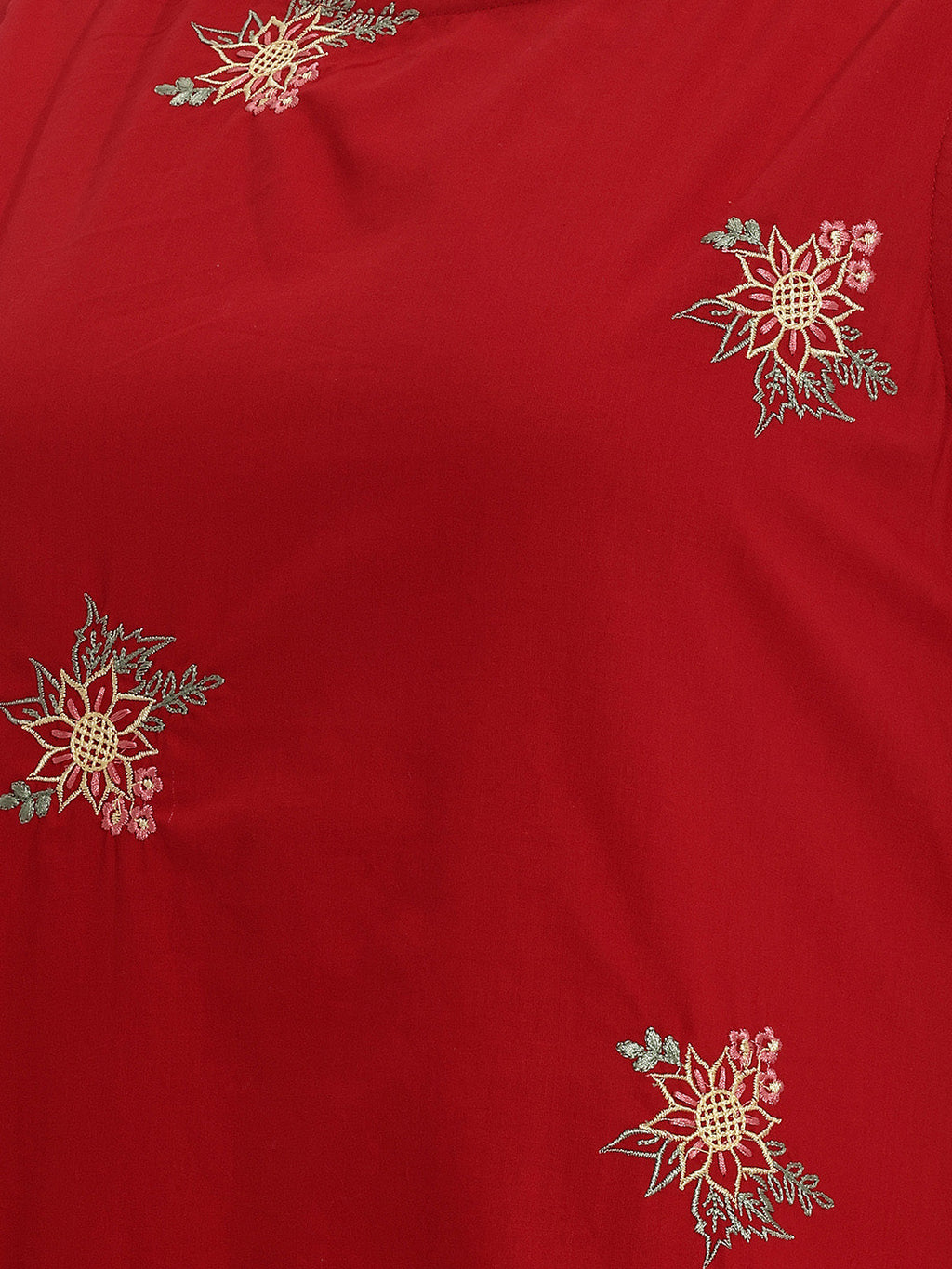 Janasya Red A-Line Cotton Dress | Grocsy