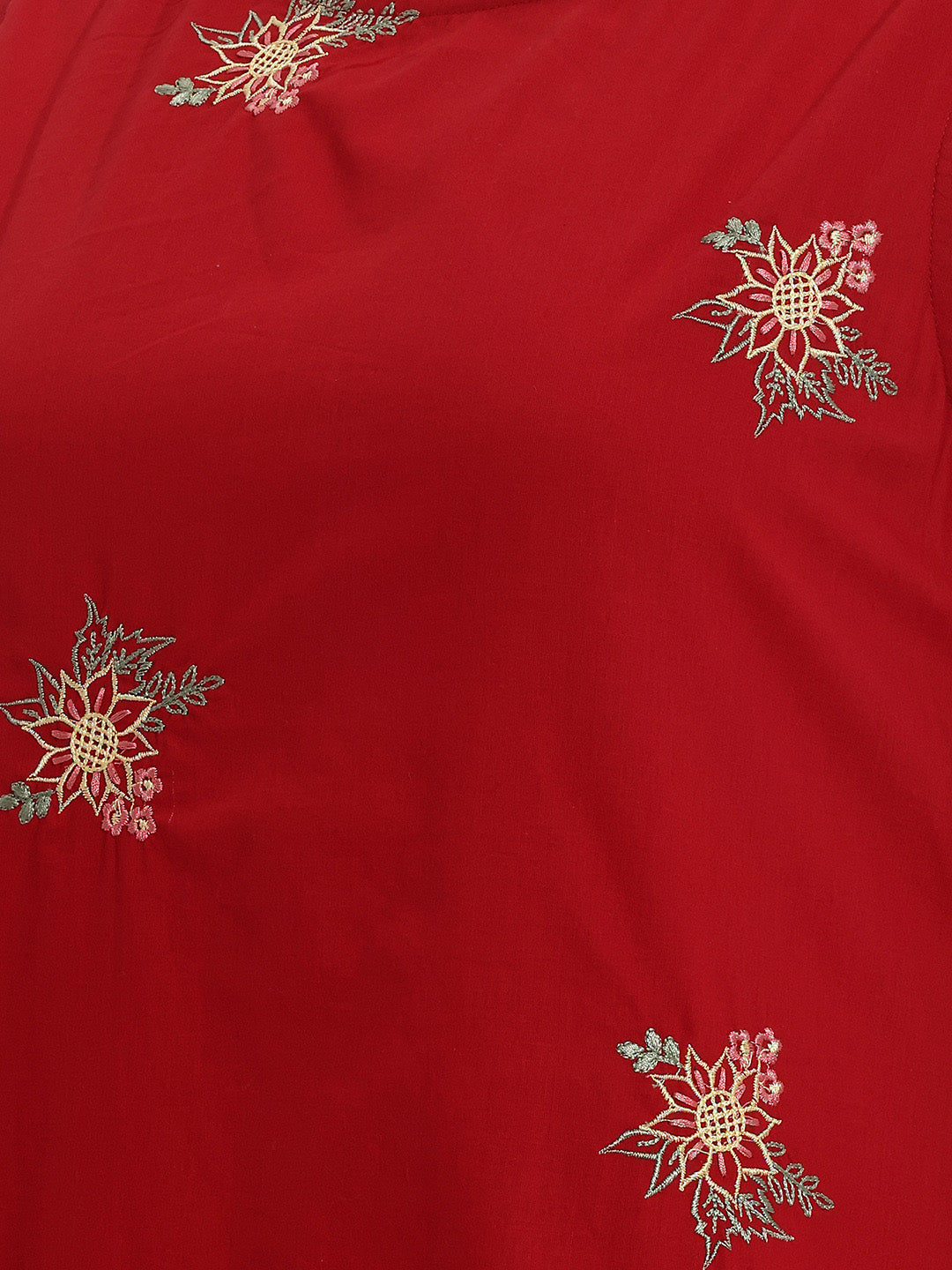 Janasya Red A-Line Cotton Dress | Grocsy