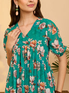 Janasya Sea Green Gathered Georgette Dress | Grocsy