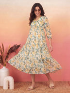 Janasya Yellow Tiered Chiffon Dress | Grocsy