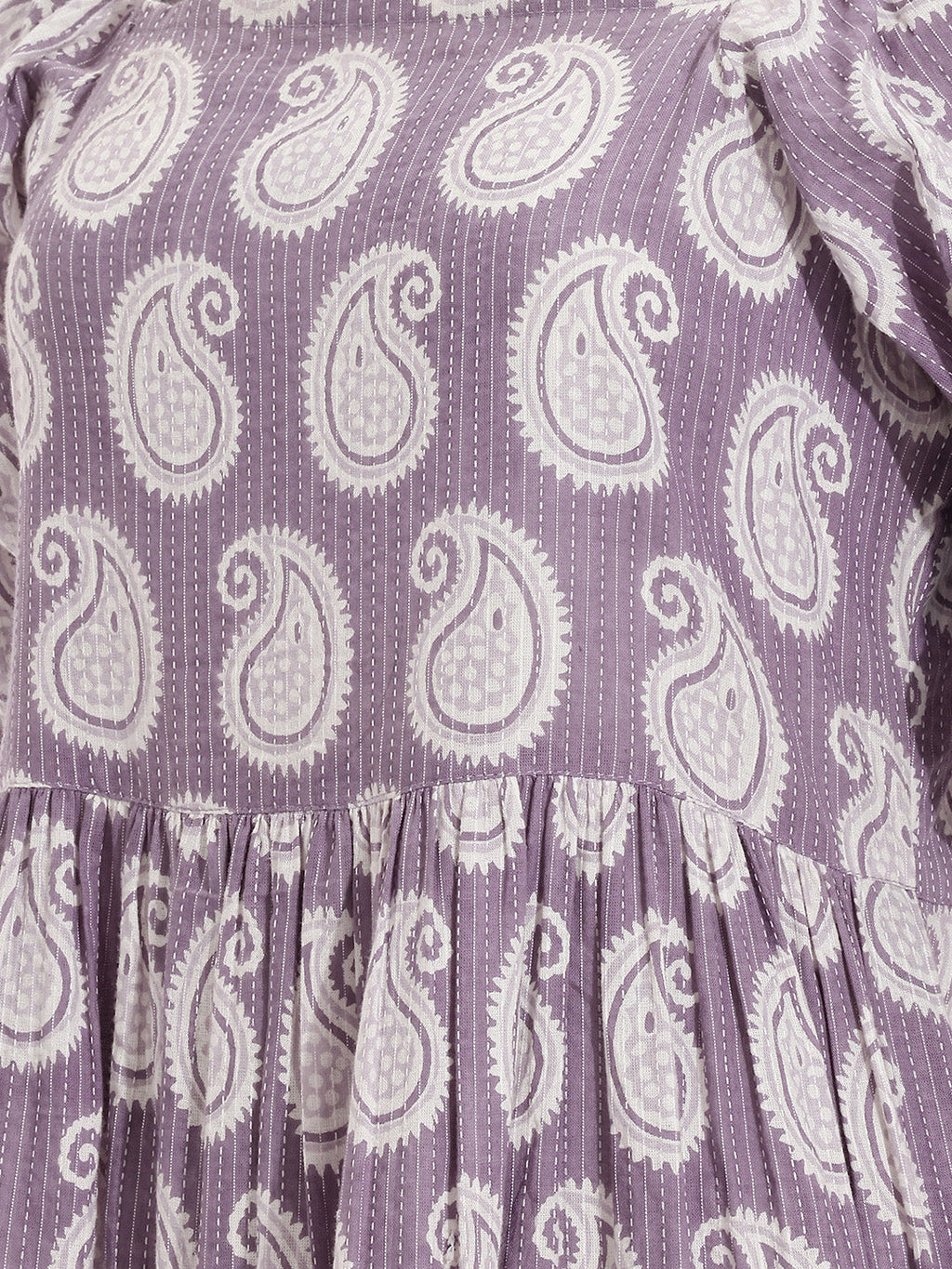 Janasya Purple Gathered Cotton Dress | Grocsy