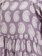 Janasya Purple Gathered Cotton Dress | Grocsy