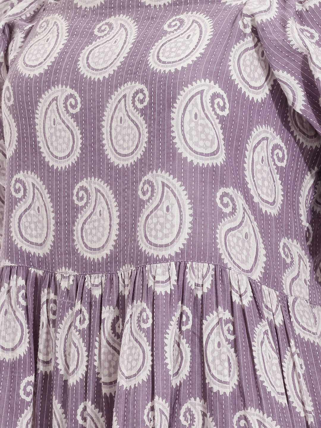 Janasya Purple Gathered Cotton Dress | Grocsy