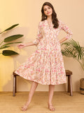 Janasya Baby Pink Tiered Cotton Dress | Grocsy