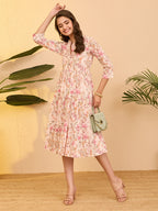Janasya Baby Pink Tiered Cotton Dress | Grocsy