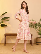 Janasya Baby Pink Tiered Cotton Dress | Grocsy