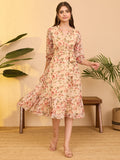 Janasya Beige Fit & Flare Chiffon Dress | Grocsy