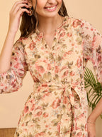 Janasya Beige Fit & Flare Chiffon Dress | Grocsy