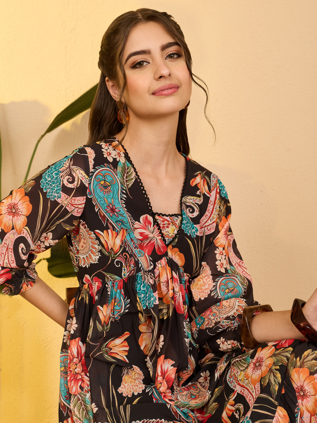 Janasya Black A-Line Georgette Dress | Grocsy