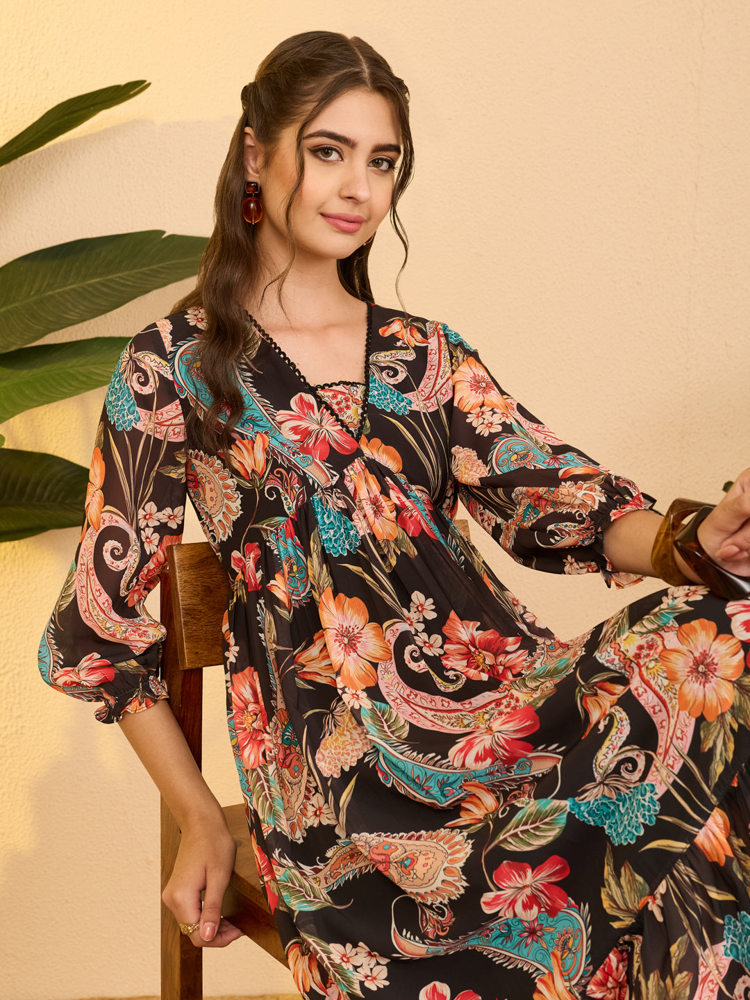 Janasya Black A-Line Georgette Dress | Grocsy