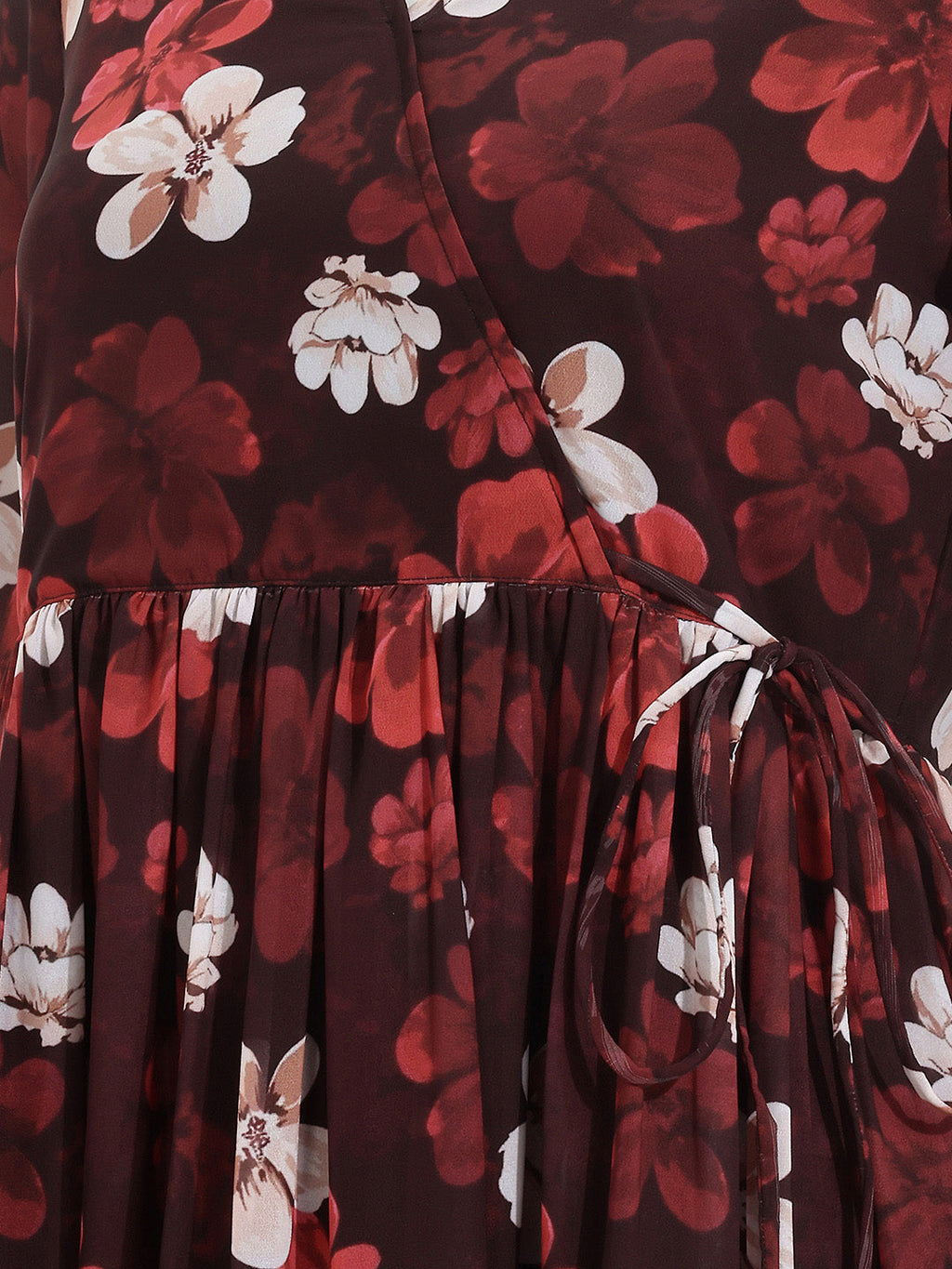 Janasya Brown Wrap Georgette Dress | Grocsy