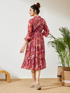 Janasya Maroon Fit & Flare Georgette Dress | Grocsy