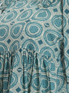 Janasya Teal Gathered Cotton Dress | Grocsy
