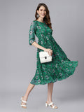Janasya Green Fit & Flare Chiffon Dress | Grocsy