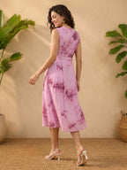 Janasya Lavender A-Line Cotton Dress | Grocsy